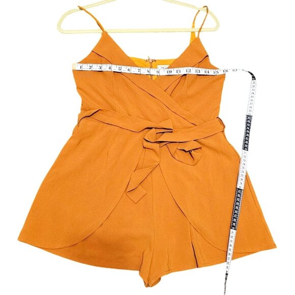 Womens Mustard Wrap-Front Romper With Adjustable Straps & Back Zipper By Style R - Picture 11 of 13